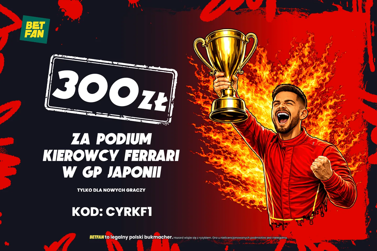 300 PLN for Ferrari driver podium in Japanese GP – BETFAN bookmaker promotion
